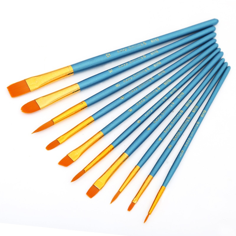 Blue Watercolor Gouache Paint Brushes Nylon Hair Painting Brush Set  (10pcs)-492720